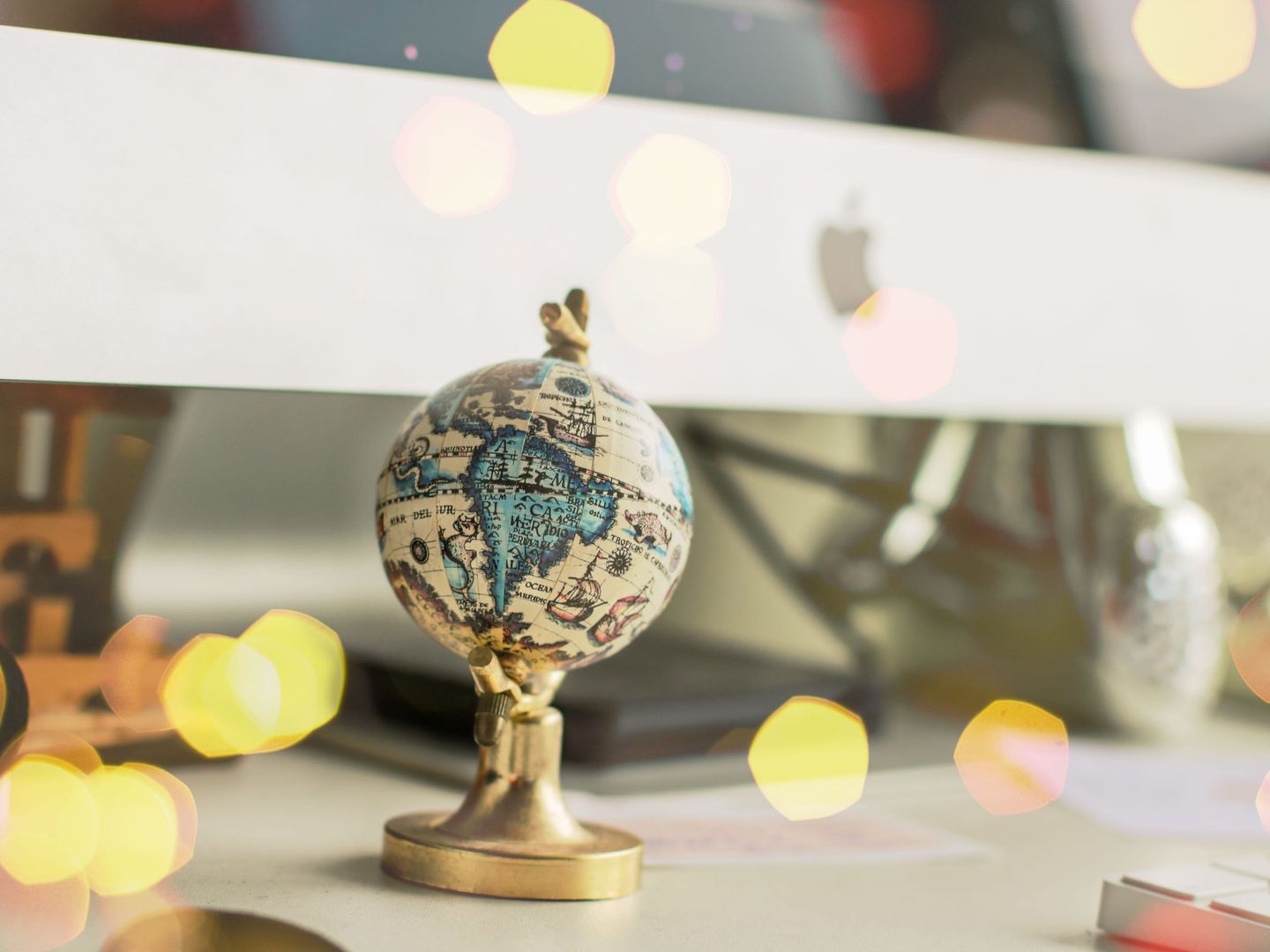 A globe on an office desk