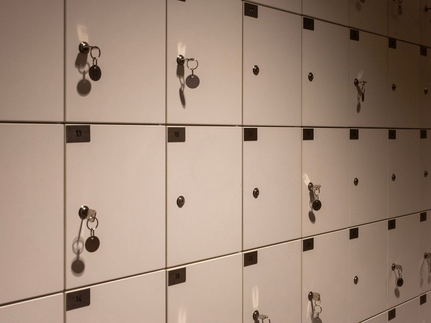A wall of safe-deposit boxes
