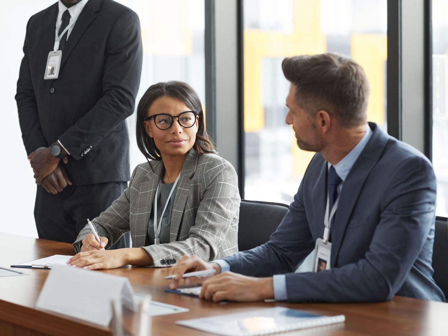 A negotiation in a conference room